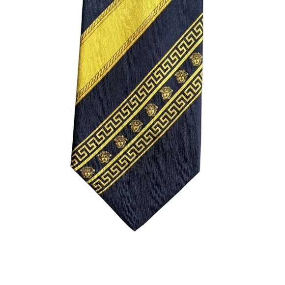 GIANNI VERSACE 90s Vintage Metallic Baroque Silk Stripe Tie Made in Italy - Picture 4 of 7